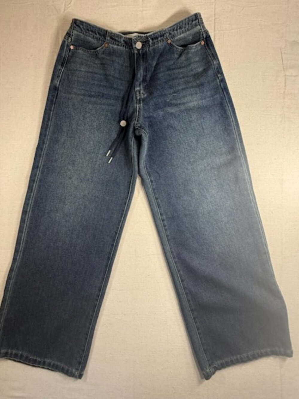 Habitual Jeans 6/28 Womens Blue Jade Drawstring Wide Leg Baggy Denim Medium Wash